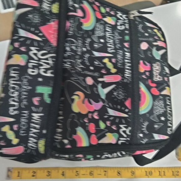 Flamingo Lunch Bag Insulated Unicorn Rainbow Adjustable Strap Black Pink - Picture 6 of 6